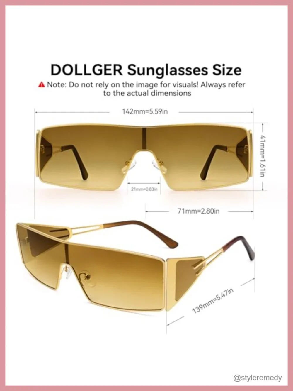 Y2K Oversized Rectangle Metal Frame Sunglasses Retro Wrap Around UV Protection